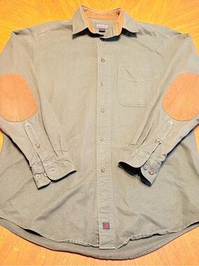 Woolrich Elite Series Men’s Large Olive Button Up Shirt Elbow Patch Workwear
